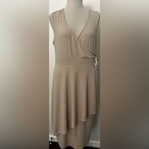 Elegant Beige Sleeveless Wrap Dress